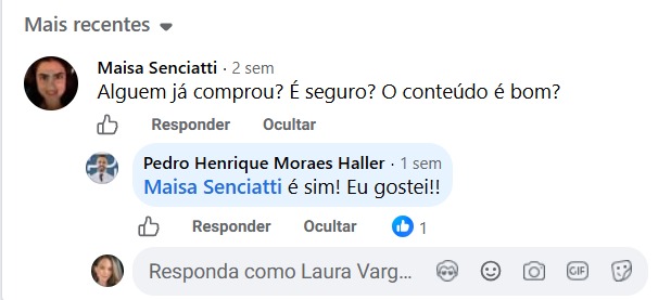 Comentário de cliente confirmando que o conteúdo é seguro e que gostou